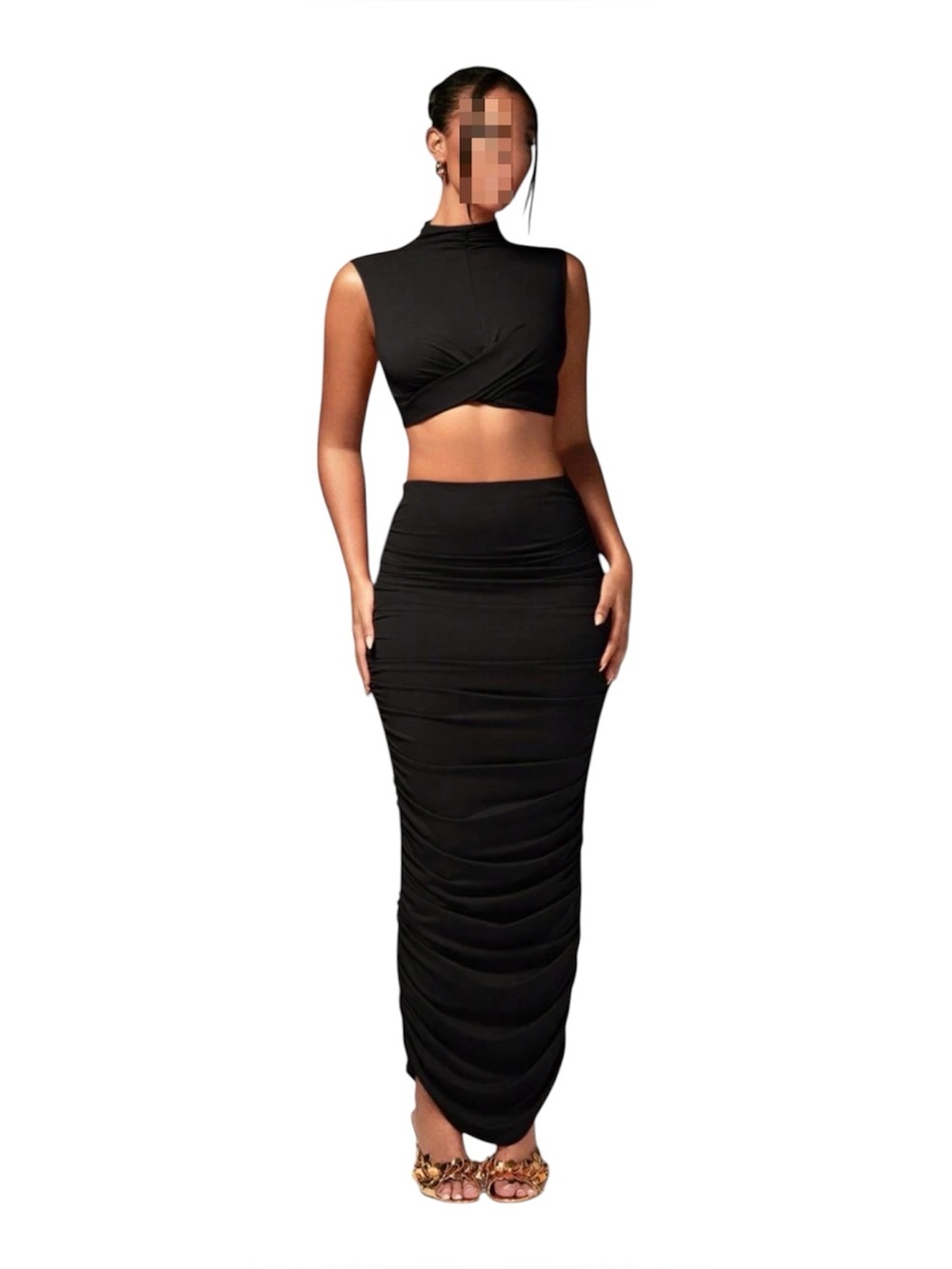 ✨ SHEIN BAE Black 2PC Set | Crop Top + Ruched Skirt S NWT ✨